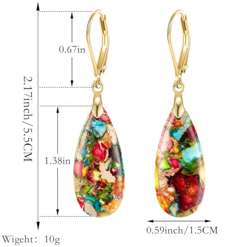 XGALBLA Boho Long Teardrop Stone Dangle Drop Earrings for Women Natural Healing Stone Leverback Earrings Statement Gold Tone - color: Colorful- Golden Leverback