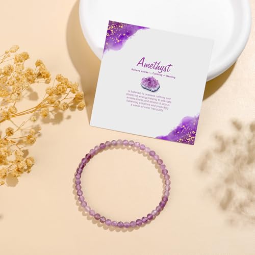 Natural Gemstone Beads Bracelets Healing Crystal Stone Beaded Bracelet for Women Men Handmade Spiritual Jewelry Gifts - color: Amethyst, size: Faceted Round Beads
