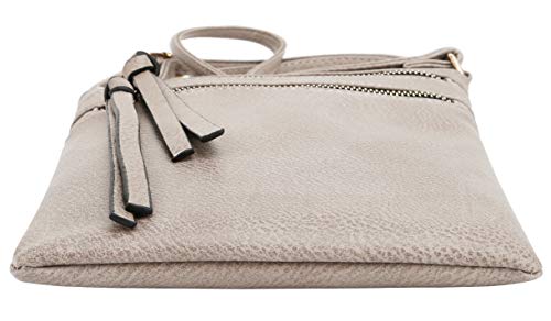 DELUXITY Crossbody Purse Bag Shoulder Bag Multi Pocket Zipper Purse - color: Taupe