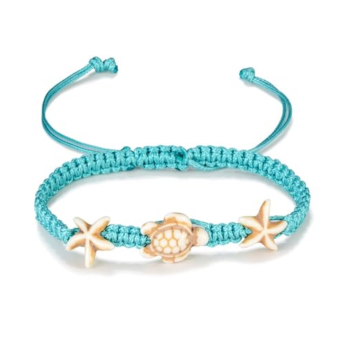 Boho Turtle Anklets Bracelets Blue Starfish Summer Beach Waterproof Barefoot Sandals Jewelry for Women