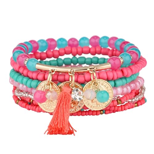 6 sets Bohemian Multilayer tassels bracelet Handmade Wrap Bracelets Bangle Jewelry Bracelets for Women - color: 6PCS-A