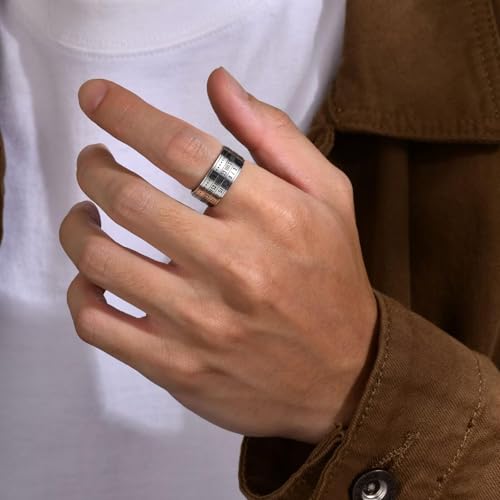 Stainless Steel Rings for Men Women, Vintage Chunky Silver Spinner Ring Band for Meditation, Relaxation& Stress Relief, Retro Wide Wrap Thumb Finger Midi Rings, Statement Cool Punk Band Ring Jewelry - color: R08Color6