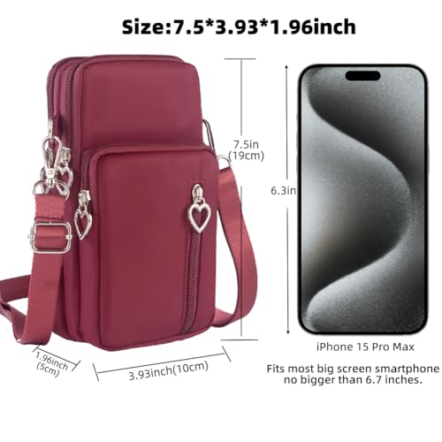 JANKS Small Crossbody Bag for Women - Mini Phone Purses with Crossbody Strap and Wallet - Nylon Arm Bag - color: A-wine Red