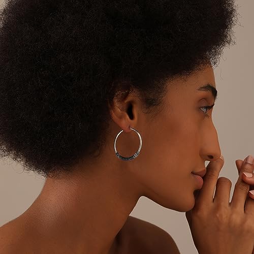 Charmsy 925 Sterling Silver Oxidized Balinese Hoop Earrings for Women | Lightweight Click Top Antique Oxidized Balinese Hoops Earring | Sise 30-60mm - color: Bali Hoop-35MM/1.37"