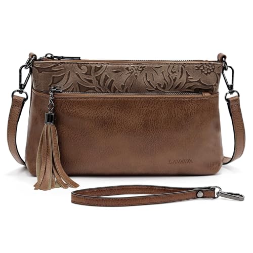 LAVAWA Women's Crossbody Handbag Small Vintage, Ladies Wallet Western Adjustable Phone Purse Clutch Turquoise Concho Embossed - color: Coffee3