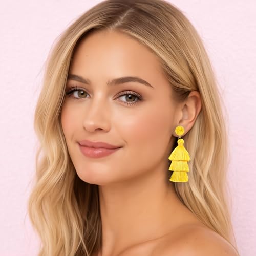 Tassel Earrings for Women - Colorful Layered Tassle Dangle Drop Earrings - color: Yellow