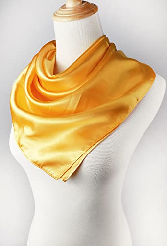vabovin Satin Head Scarf for Women Solid Color, 35×35 in | Silk Feel Neckerchief, Hair Scarf, Fashion Bandana, Headscarf, Headband, Hair Wrap Sleeping, Daily Fashion Styling - color: 219 Gold Yellow