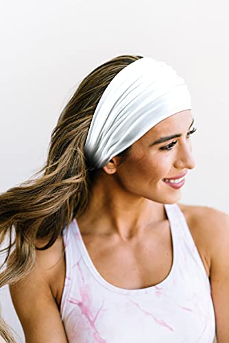 GiLi 2 Pack Wide Headbands for Women Boho African Knotted Non Slip Fashion Hair Bands Yoga Running Sports Workout Gym Head Wraps Elastic Soft Cotton Cloth Turbans Bandana for Girls (White,Black) - color: 2 Color (White+Black)