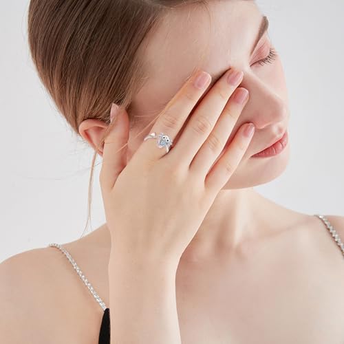 Axolotl Rings 925 Sterling Silver Axolotl Ring Cute Axolotl Jewelry Gift for Women Girls Daughter - color: March