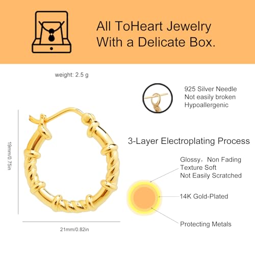 ToHeart Gold Hoop Earrings for Women Twist Hoop Earrings Gold Plated - style: Hoop Earrings C