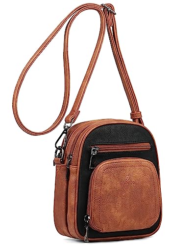 FADEON Small Purses for Women Crossbody Bags, Designer PU Leather Mini Cross Body Purse Travel Shoulder Bag Card Slots - color: Retro Black With Brown