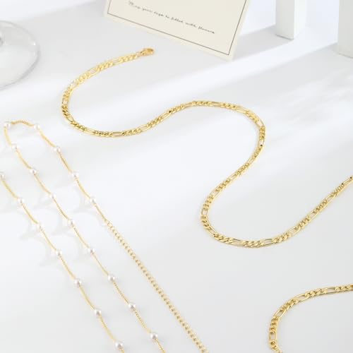 MFRYK 2PCS 14K Gold Plated Waist Chain Layered Pearl Cuban Beaded Satellite Figaro Belly Body Chain Boho Beach Waist Chains For Women Adjustable Waterproof Sexy Bikini Body Chain Jewelry For Women - style: Pearl Figaro Layered-Gold