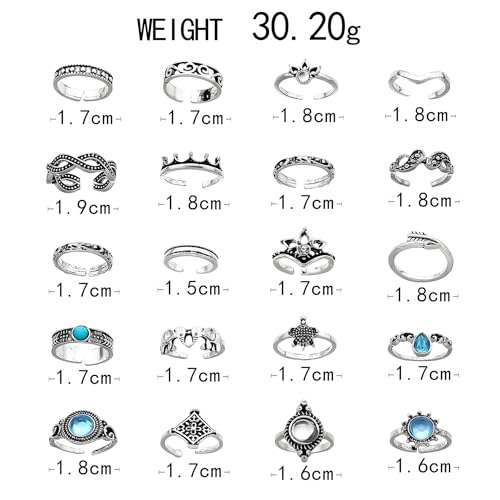 INENIMARTJ Gold Toe Rings for Women, Vintage Style Open Ring Set, Adjustable Summer Beach Foot Jewelry - color: A:20pcs
