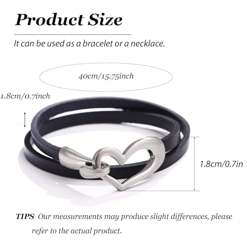 Long tiantian Leather Bracelets for Women Men Heart Wrap Bracelets Western Jewelry Cowgirl Outfits Birthday Gifts for Her - color: A5：black leather bracelet