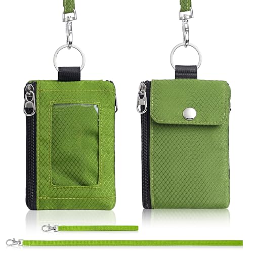 Artpaxy Minimalist Wallet For Mens Womens, Keychain RFID Blocking Zipper Small Wallet with ID Window 2 Lanyards,Water Resistant Travel Cash Card Coin Case Boys Girls - color: Lime green, style: Casual