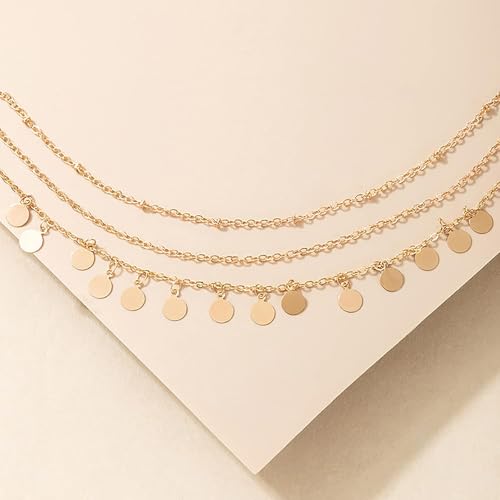 Fesciory Women Heart Anklet Adjustable Beach Layered Ankle Bracelets for Women Gold Alloy Foot Chain Jewelry - color: 3 Layered Disc
