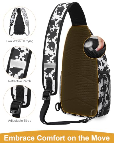 Pritent Crossbody Bags for Women Man Waterproof Sling Bag Backpack Trendy Casual Cross Body Bag with Convertible Shoulder Strap Chest Bag for Camping Hiking Travel Essentials (Cow print, Medium ) - color: Cow Print, size: Medium