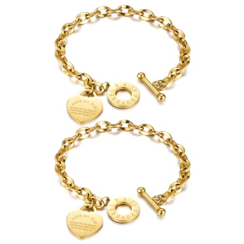 Emibele Heart Charm Bracelet for Women, Bible Verse Bracelet Stainless Steel 18K Gold Plated Bracelet Love Pendant Link Chain OT Clasp, Birthday Christmas Jewelry Gift for Mother Her - color: 18K Gold