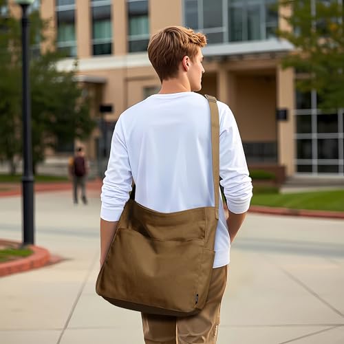 KALIDI Canvas Tote Bag Large Hobo Crossbody Shoulder Handbag Zipper Messenger Bag for Women or Men Casual College Work - color: Abrown