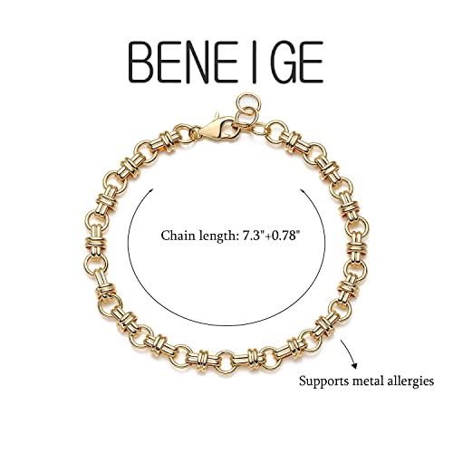 BENEIGE Women Bracelet 14K Gold Plated Paperclip Satellite Bead Ball Oval Cuba Cable Box Chain Daily Charm Layered Link Silver Bracelets Adjustable Jewelry - style: Link Cross Chain