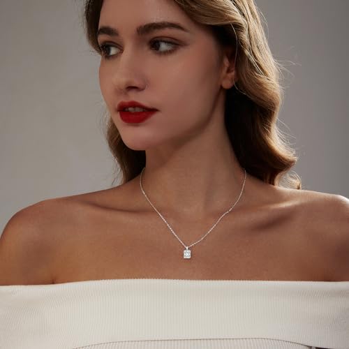 Luxval Diamond Pendant Gold Necklace for Women，Dainty 18k Gold Plated Choker Necklaces Simple Gold Jewelry Gifts for Women Girls - color: Silver-CZ Pendant