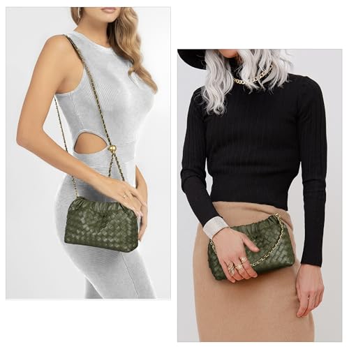 Joryin Woven Women's Crossbody Bag & Evening Purse, Trendy Dumpling Clutch & Hobo Cloud Shoulder Bag Trendy Dumpling Clutch - color: Woven Leather-olive