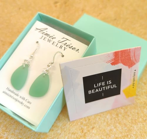 Popular Recycled Sea Glass Earrings on Sterling Silver Hooks - color: Jade Green 2