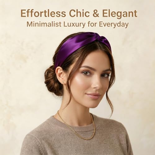 ZLYC Mulberry Silk Headband Elastic Twist Knotted Head Bands for Women's Hair, Solid Light Red Purple - color: Solid Light Red Purple