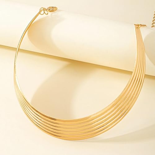 Chunky Chain Necklaces Women Statement Collar Necklace Gold Flat Snake Chain Choker Ribbed Design for Party, Dress Jewelry Gifts - color: A11