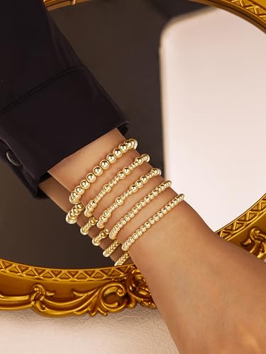XIANNVXI 5PC Platinum Plated Silver Beaded Bracelet for Women Stretch Elastic Stackable Bead Ball Bracelet Trendy Set Women Dainty Jewelry - color: Gold C