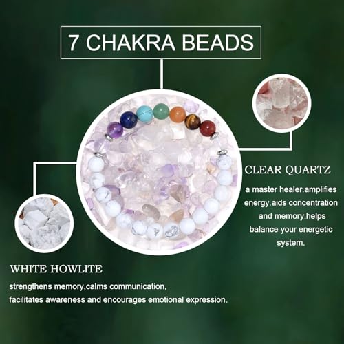 Strong Healing Crystal Bracelet 8MM Genuine Stone Bracelet Lucky Beaded Bracelet Chakra Bracelet 6.5 inch Positive Energy Inspirational Gifts for Women Mom - style: 7 Chakra-White