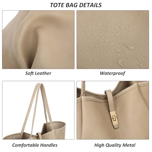 TANTOMI Tote Bag for Women Vegan Leather Purses and Handbags Ladies Waterproof Big Shoulder Bag for Travel - color: A-beige
