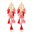 Long Tassel Earrings for Women Colorful Fringe Drop Dangle Earrings Bohemian Hawaiian Summer Beach Jewelry for Womens Vacation Outfits - color: Pink