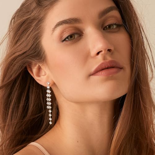 Awinesn Sterling Silver Dangle Earrings for Women Trendy Cubic Zirconia Long Dangle Drop Earrings Dainty Minimalist for Prom Party Jewelry - style: square