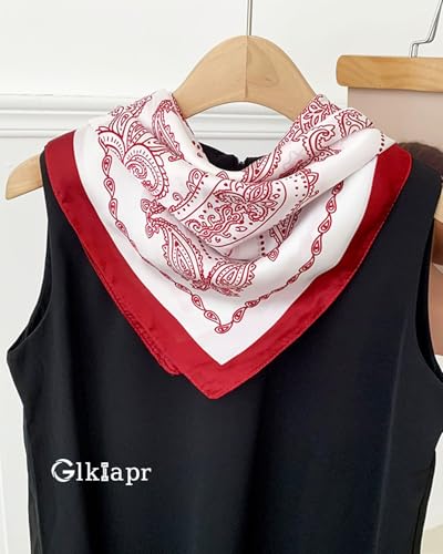 Satin Bandana Headscarf for Women Silky Hair Scarves for Fashion Lightweight - color: 27-red and White Dolphins