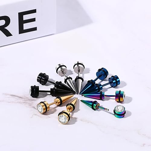 Aroncent 12PCS Stainless Steel Fake Tapers Mens Earrings Illusion Tunnel Cheater Piercing Jewelry Set for Men Women - color: A7