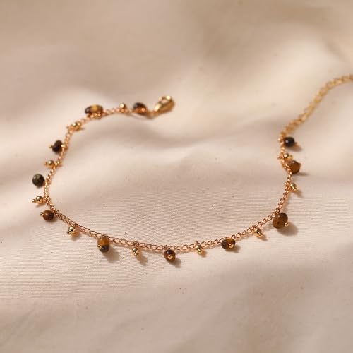 Yumikoo 18k Gold Plated Anklet Ankle Bracelets for Women - style: Brown Crystal Stone