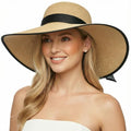 DRESHOW Beach Hats for Women Big Straw Wide Brim Summer Hat Floppy Foldable Roll up Cap Sun Hat UPF 50+ - color: Ac Khaki 5.9" Brim, 1 Pack