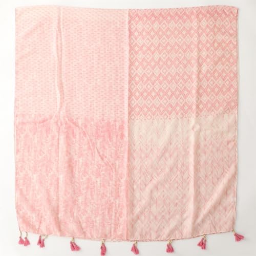 WaJuemy Travel Boho Scarf for Women Casual Lightweight Pashmina Scarves Fashion Multicolor Shawl Wraps with Fringed Beads - color: 201 Pink