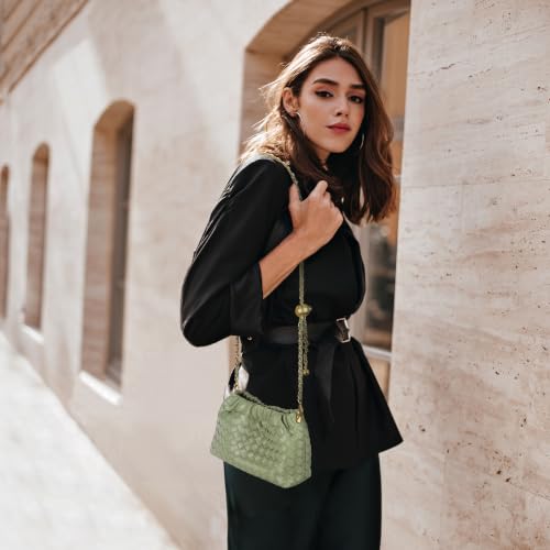 Joryin Woven Women's Crossbody Bag & Evening Purse, Trendy Dumpling Clutch & Hobo Cloud Shoulder Bag Trendy Dumpling Clutch - color: Woven Leather-sage Green