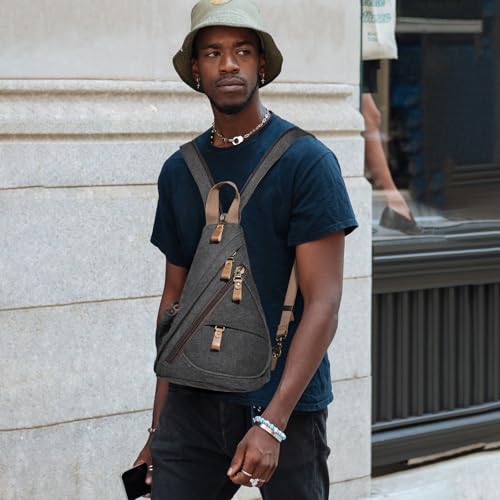 KL928 Canvas Sling Bag Small Crossbody Purse Casual Backpack for Men Women(Small Version, Black) - color: Medium-black