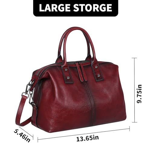 Iswee Genuine Leather Satchel Tote Bag Top Handle Handbag Designer Shoulder Bag Large Capacity Cross Body Bag - color: Wine