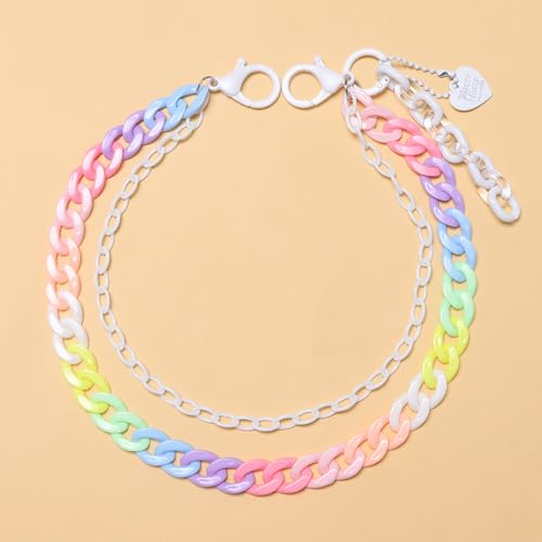 Y2k Heart Pendant Rainbow Acrylic Pants Trousers Chain for Women Chunky Colorful Resin Removable Love Charm Layered Rock Wallet Belt Pocket Waist Jeans Belly Chains Backpack Body Accessories - color: White