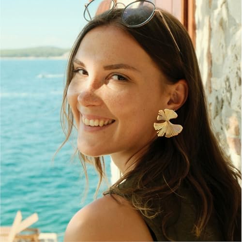 JUN MEIR'S 18K Gold Plated Drop Dangle Earrings for Women, Birthday Anniversary Jewelry Gifts for Wife, Mom, Best Friend - style: Ginkgo