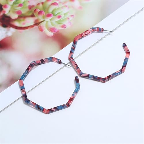 Boho Acrylic Hoop Earrings Bohemian Statement Colorful Acetate Lucite Tortoise Shell Resin Geometric Big Lightweight C Open Hoops Earrings for Women Prom Party Holiday Fashion Jewerly Gifts - color: Large red