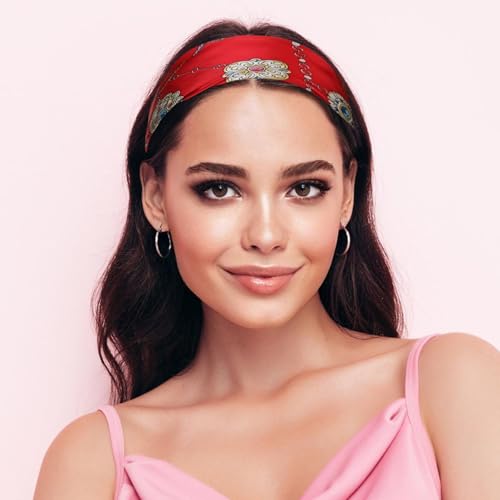 Sumolux Head Hair Scarf for Women Like Satin Silk Scarf Bandana Hair Wrapping Night Large Square Scarves 27.5" - color: Red Gemstone Decoration