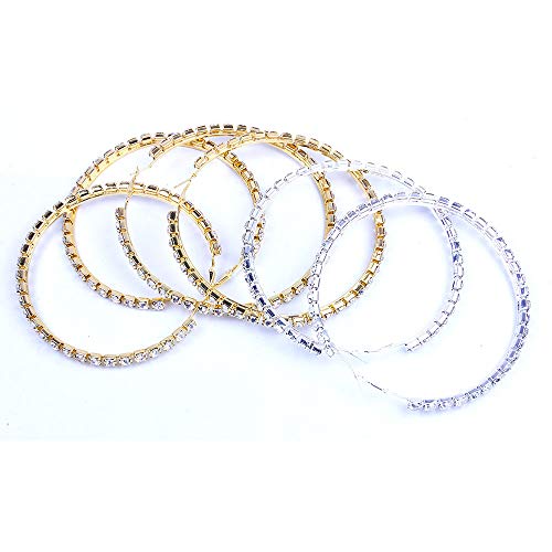 Crystal Rhinestone Hoop Earrings Extra Large Thin Statement Skinny Sparkle Bling Drop Circle Dangle Silver Gold Statement for Women Party Dance Fashion Jewelry (gold) - color: gold