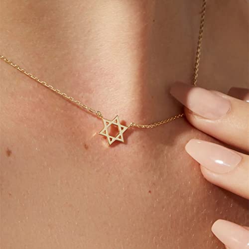 LLWOM Gold Necklace for Women-14k Gold Plated Infinity Necklace Star Of David Necklace Evil Eye Cross Pendants Heart Dainty Gold Necklace For Women - color: Gold, style: David-Gold