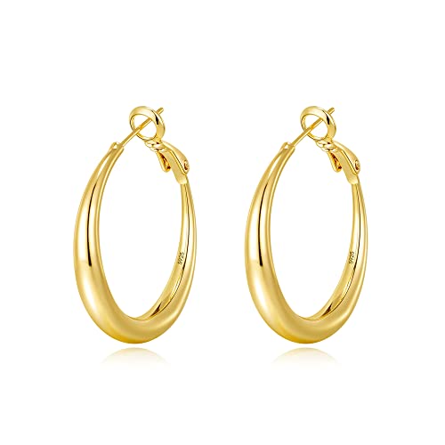 EXGOX Sterling Silver Hoop Earrings - Hypoallergenic, Lightweight, Chunky, 14K Real Gold Plated, Big Large Hoops for Women - color: Chunky Hoop&Gold 40mm