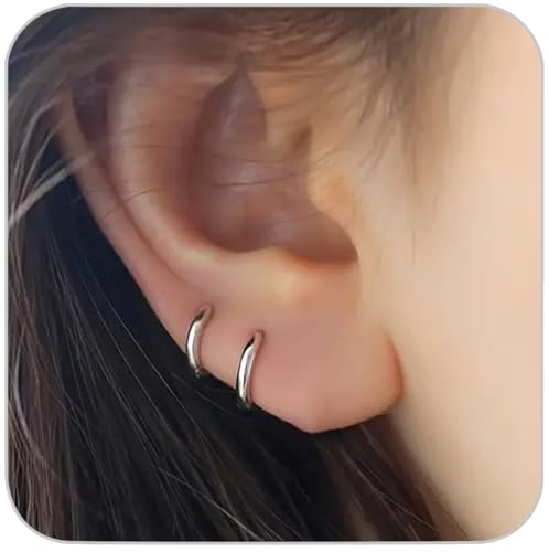 1 Pair 7mm Small Hoop Earrings for Women, 316L Surgical Stainless Steel Huggie Hoop Earrings Hypoallergenic Cartilage Hoop Earrings for Helix Tragus Conch Piercing Jewelry for Women Men(Silver/1.6mm) - color: Silver, size: 7mm (Thickness: 1.6MM)